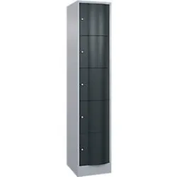 C+P Schliessfachschrank Resisto, 1 Abteil, 5 Fächer, B 396 x T 540 x H 1950 mm, Weissalu/Anthrazitgrau