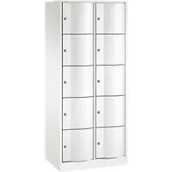 C+P Schliessfachschrank Resisto, 2 Abteile, 10 Fächer, B 772 x T 540 x H 1950 mm, Verkehrsweiss