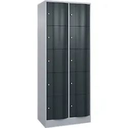C+P Schliessfachschrank Resisto, 2 Abteile, 10 Fächer, B 772 x T 540 x H 1950 mm, Weissalu/Anthrazitgrau