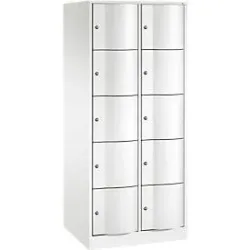 C+P Schliessfachschrank Resisto, 2 Abteile, 10 Fächer, B 772 x T 640 x H 1950 mm, Verkehrsweiss