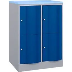 C+P Schliessfachschrank Resisto, 2 Abteile, 4 Fächer, B 772 x T 640 x H 1077 mm, Weissalu/Enzianblau