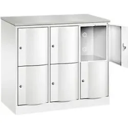 C+P Schliessfachschrank Resisto, 3 Abteile, 6 Fächer, B 1148 x T 540 x H 1077 mm, Verkehrsweiss
