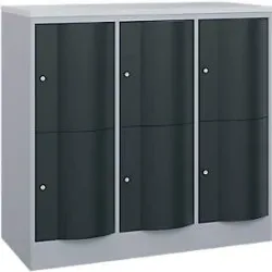 C+P Schliessfachschrank Resisto, 3 Abteile, 6 Fächer, B 1148 x T 540 x H 1077 mm, Weissalu/Anthrazitgrau