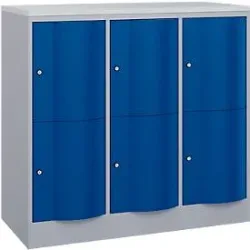 C+P Schliessfachschrank Resisto, 3 Abteile, 6 Fächer, B 1148 x T 540 x H 1077 mm, Weissalu/Enzianblau