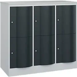 C+P Schliessfachschrank Resisto, 3 Abteile, 6 Fächer, B 1148 x T 540 x H 1077 mm, Lichtgrau/Anthrazitgrau
