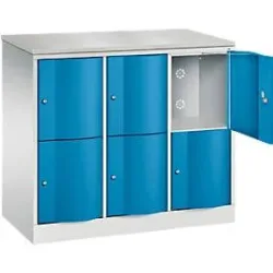 C+P Schliessfachschrank Resisto, 3 Abteile, 6 Fächer, B 1148 x T 540 x H 1077 mm, Lichtgrau/Lichtblau