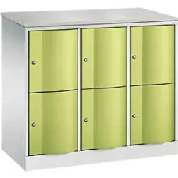C+P Schliessfachschrank Resisto, 3 Abteile, 6 Fächer, B 1148 x T 540 x H 1077 mm, Lichtgrau/Rubinrot