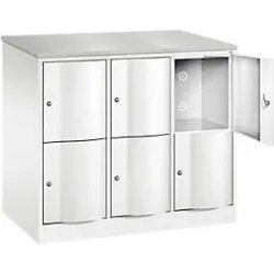 C+P Schliessfachschrank Resisto, 3 Abteile, 6 Fächer, B 1148 x T 640 x H 1077 mm, Verkehrsweiss