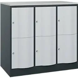 C+P Schliessfachschrank Resisto, 3 Abteile, 6 Fächer, B 1148 x T 640 x H 1077 mm, Anthrazitgrau/Lichtgrau