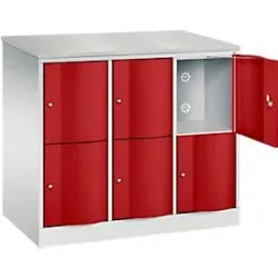 C+P Schliessfachschrank Resisto, 3 Abteile, 6 Fächer, B 1148 x T 640 x H 1077 mm, Lichtgrau/Clowngrün