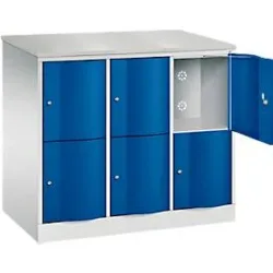 C+P Schliessfachschrank Resisto, 3 Abteile, 6 Fächer, B 1148 x T 640 x H 1077 mm, Lichtgrau/Rubinrot