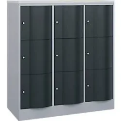 C+P Schliessfachschrank Resisto, 3 Abteile, 9 Fächer, B 1148 x T 540 x H 1255 mm, Weissalu/Anthrazitgrau