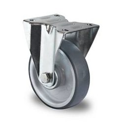CASCOO Bockrolle P2V2, mit Rad-ø 125 mm x B 32 mm, Polypropylen-Felge, Elastomer-Lauffläche, grau, Rollenlager, bis 135 kg