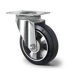 CASCOO Lenkrolle BAF4, mit Rad-ø 200 mm x B 50 mm, Aluminium-Felge, Elastik-Lauffläche, schwarz, Doppelkugellager, bis 500 kg