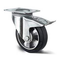 CASCOO Lenkrolle BAF4, mit Totalfeststeller, Rad-ø 125 mm x B 50 mm, Aluminium-Felge, Elastik-Lauffläche, schwarz, Doppelkugellager, bis 300 kg