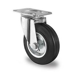 CASCOO Lenkrolle SWS4, mit Rad-ø 200 mm x B 50 mm, Stahl-Felge, Vollgummi-Lauffläche, schwarz, Rollenlager, bis 205 kg