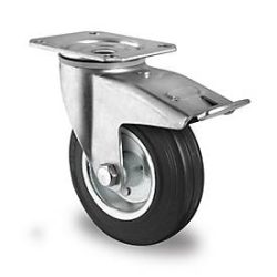 CASCOO Lenkrolle SWS4, mit Totalfeststeller, Rad-ø 80 mm x B 35 mm, Stahl-Felge, Vollgummi-Lauffläche, schwarz, Rollenlager, bis 70 kg