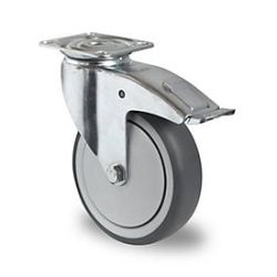 CASCOO Lenkrolle P2T2, mit Totalfeststeller, Rad-ø 100 mm x B 32 mm, Polypropylen-Felge, Elastomer-Lauffläche, grau, Kugellager, bis 100 kg