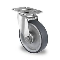 CASCOO Lenkrolle P2V2, mit Rad-ø 125 mm x B 32 mm, Polypropylen-Felge, Elastomer-Lauffläche, grau, Rollenlager, bis 135 kg