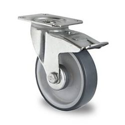 CASCOO Lenkrolle P2V2, mit Totalfeststeller, Rad-ø 200 mm x B 48 mm, Polypropylen-Felge, Elastomer-Lauffläche, grau, Rollenlager, bis 200 kg