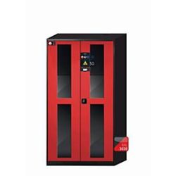 Chemikalienschrank  asecos CS-CLASSIC-GF, Flügeltüren mit Glasausschnitt, Front Verkehrsrot, B 1055 x T 520 x H 1950 mm