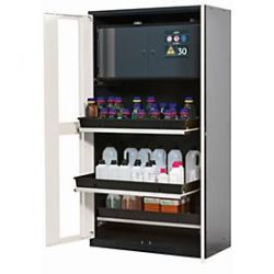 Chemikalienschrank asecos CS-CLASSIC-GF, Flügeltüren mit Glasausschnitt, Front Reinweiss, B 1055 x T 520 x H 1950 mm