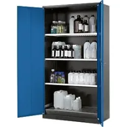 Chemikalienschrank asecos, Flügeltür, 3 Böden, 1055x520x1950 mm, enzianblau