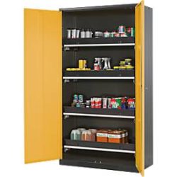 asecos® Chemikalienschrank CS-CLASSIC, mit 4 Tablarauszügen und PP-Wanne, HxBxT 1.950 x 1.055 x 520 mm, goldgelb