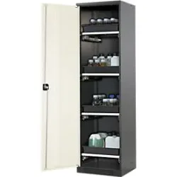 asecos® Chemikalienschrank CS-CLASSIC, mit 4 Tablarauszügen und PP-Wanne, HxBxT 1.950 x 545 x 520 mm, reinweiss