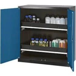 Chemikalienschrank, Flügeltür, 2 Auszugswannen, 1055x520x1105 mm, enzianblau