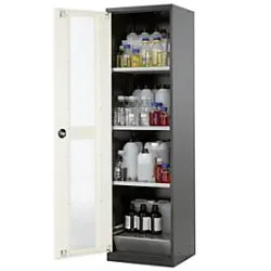 Chemikalienschrank, Flügeltür und Glasausschnitt, 3 Böden, H 1950 mm, reinweiss