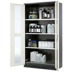Chemikalienschrank, Flügeltür m. Glasauschnitt, 3 Böden, 1055x520x1950 mm, reinweiss