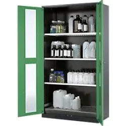 Chemikalienschrank, Flügeltür m. Glasauschnitt, 3 Böden, 1055x520x1950 mm, resedagrün