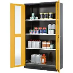 Chemikalienschrank, Flügeltür m. Glasauschnitt, 3 Böden, 1055x520x1950 mm, sicherheitsgelb