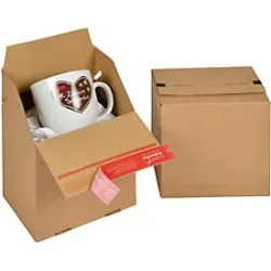 ColomPac Faltkarton Eurobox S, Selbstklebeverschluss & Aufreissfaden, Z-Faltung, kombinierbar mit Euro-Paletten, aussen L 200 x B 150 x H 200 mm, innen B 194 mm, 20 Stück, Wellpappe, braun
