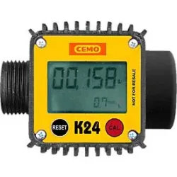 Digitaler Durchflusszähler K24 für mobile Tankstelle CEMO DT-Mobil Easy 850/100/980l, Zählleistung 40 l/min, Kunststoff, schwarz-gelb