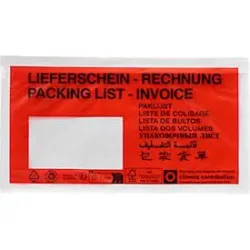 Dokumententasche/Lieferscheintasche SecurePack, DIN lang, mit Aufdruck, Sichtfenster, selbstklebend, wasserfest, PCR & FSC®-Kraftpapier, rot, 250 Stück