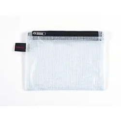 Doppelkammerbeutel FolderSys, A6, 2 Reissverschlüsse, Fingerschlaufe, PVC, schwarz-transp., 10 Stück