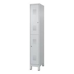 Doppelstöckiger Feuerwehrspind C+P Flexo White, 1 Abteil mit 2 Fächern, Füsse, B 300 x T 500 x H 1950 mm, RAL 7035 Lichtgrau