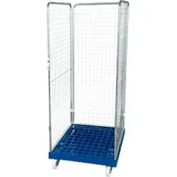 Drahtgitterbehälter 3-seitig, 1600 auf Kunststoffrollbehälter, enzianblau RAL 5010