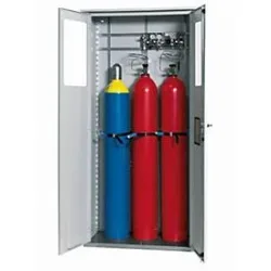 Druckgasflaschenschrank G-OD Standard, Doppelflügeltür, fester Glasausschnitt, 3x 50 l Flaschen, B 1006 x T 400 x H 2149 mm