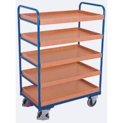 Etagenwagen, Stahl/MDF-Platte, Enzianblau/Buche-Dekor, 5 Etagen, 965 x 655 mm, EasySTOP, bis 250 kg