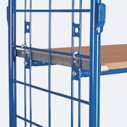 Etagenwagen, Stahl/MDF-Platte, Enzianblau/Buche-Dekor, 1 Etage, 1000 x 700 mm, 2 Stirnwände aus Drahtgitter, EasySTOP, bis 500 kg