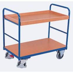 Etagenwagen, Stahl/MDF-Platte, Enzianblau/Buche-Dekor, 2 Etagen, 965 x 555 mm, EasySTOP, bis 250 kg