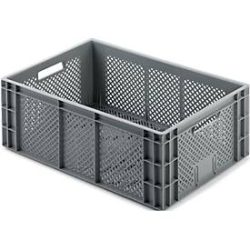 Euro Box Obst- und Gemüsekasten, lebensmittelecht, Inhalt 43,68 L, durchbrochene Version, grau