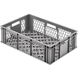 Euro Box Bäcker- und Cateringkasten (Gläserkasten), Inhalt 35,7 l, durchbrochene Version, Durchfassgriffe, lebensmittelecht, stapelbar, HDPE, grau