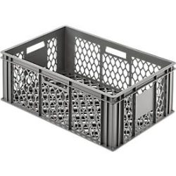 Euro Box Bäcker- und Cateringkasten (Gläserkasten), Inhalt 47,8 l, durchbrochene Version, Durchfassgriffe, lebensmittelecht, stapelbar, HDPE, grau