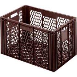 Euro Box Bäcker- und Cateringkasten (Gläserkasten), lebensmittelecht, Inhalt 79,8 L, durchbrochene Version, braun