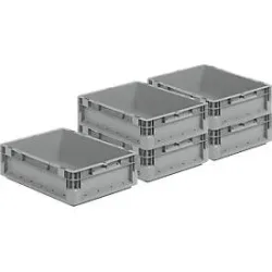 Euro Box Leichtbehälter SSI Schäfer ELB 4120, Inhalt 10,9 L, stapelbar, ohne Deckel, mit Unterfassgriff, Polypropylen, grau, 5 Stück