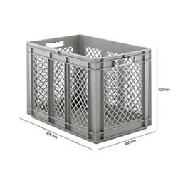 Euro Box Serie EF 6421, aus PP, Inhalt 83,8 L, durchbrochene Wände, grau, Durchfassgriff